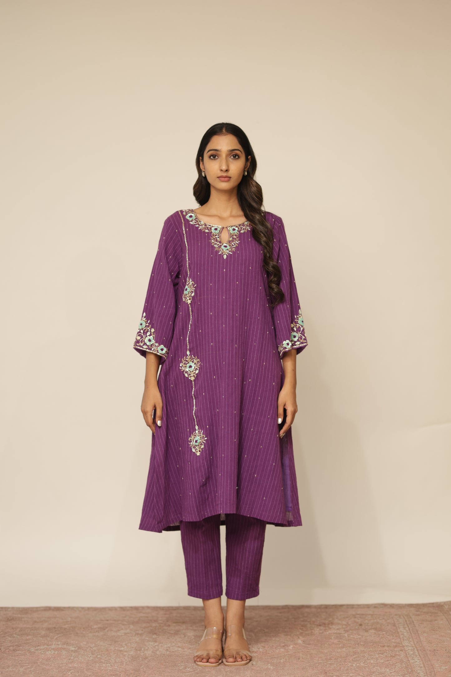 PURPLE FRENCH KNOT KURTASET