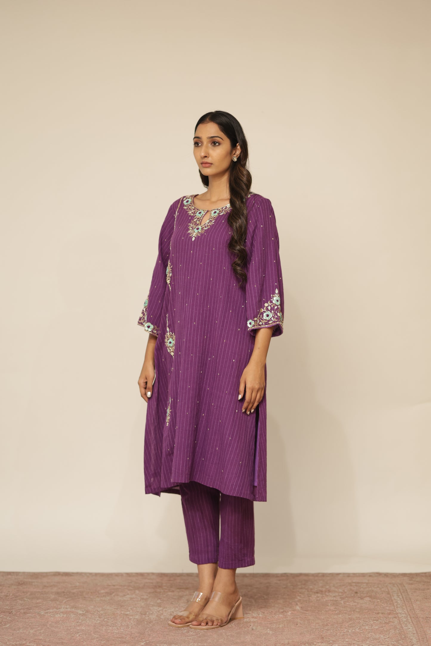 PURPLE FRENCH KNOT KURTASET