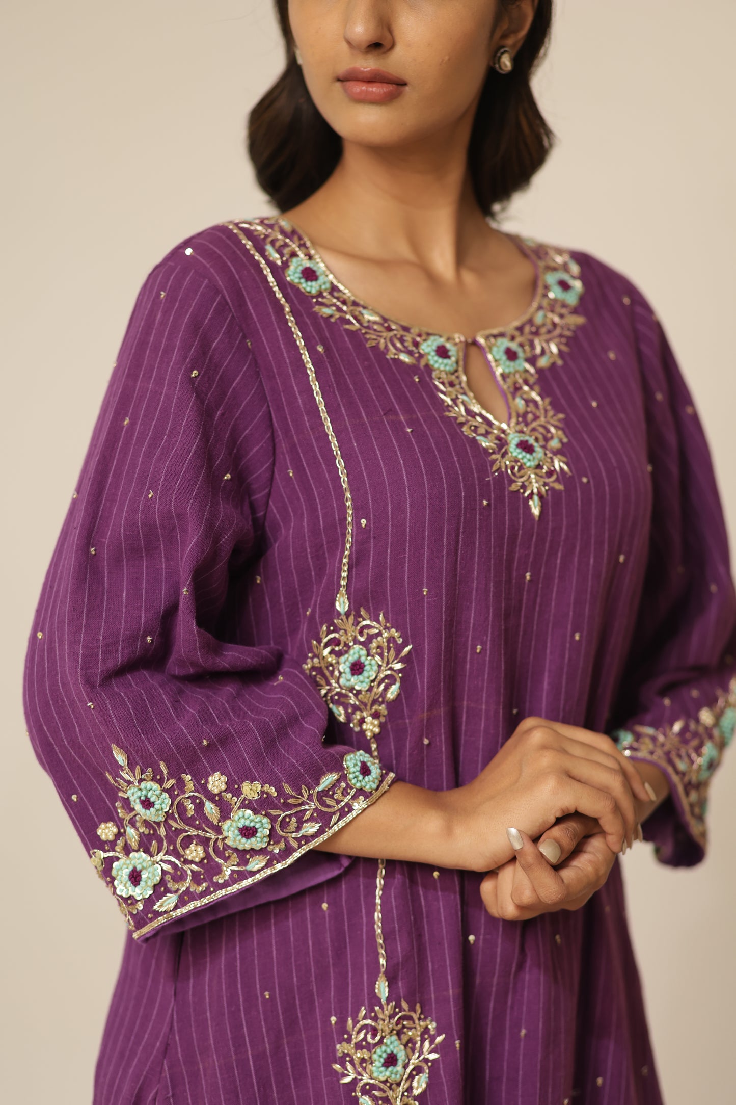 PURPLE FRENCH KNOT KURTASET
