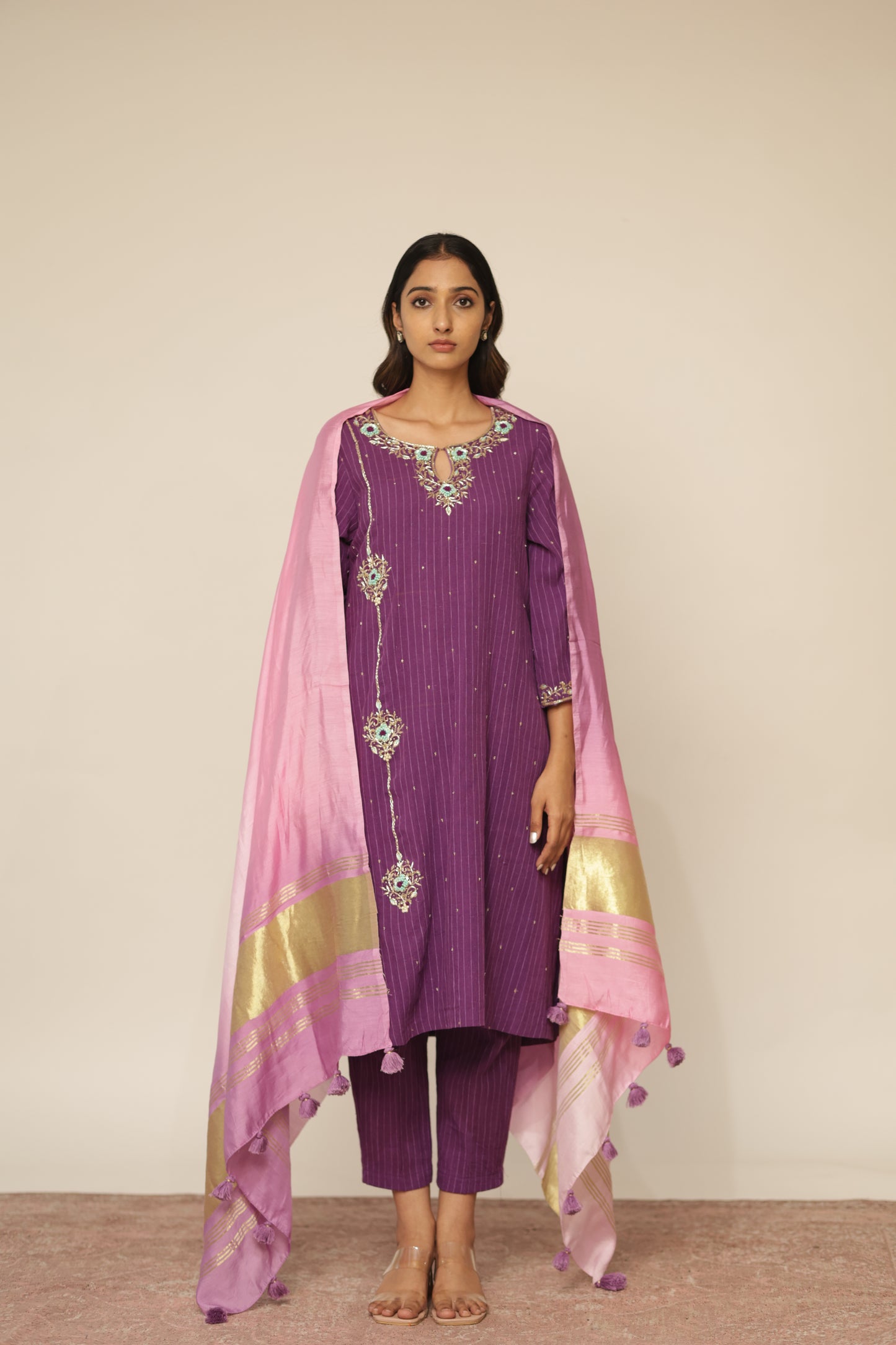 PURPLE FRENCH KNOT KURTASET