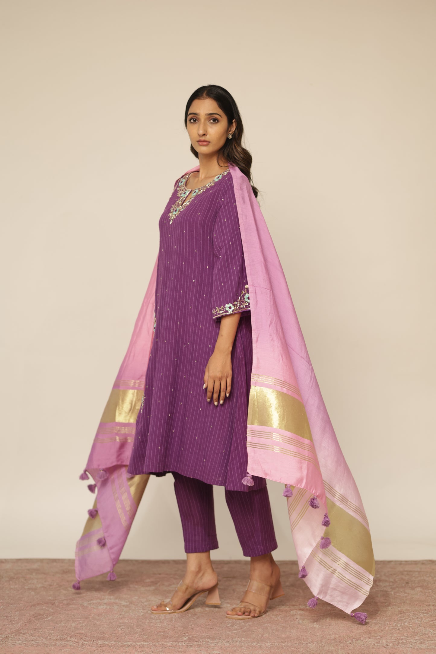 PURPLE FRENCH KNOT KURTASET