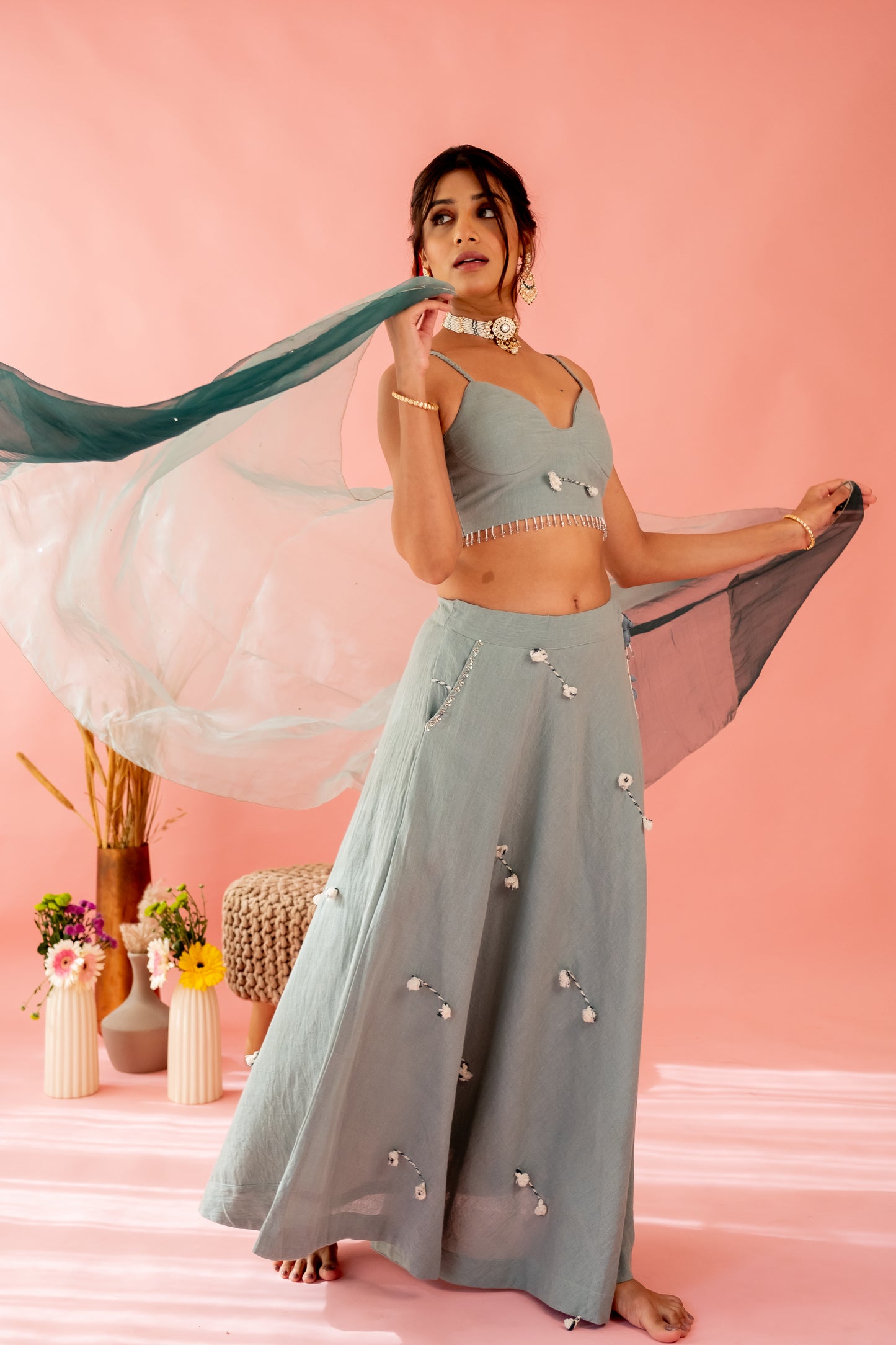 TEAL MIRI LEHENGA SET