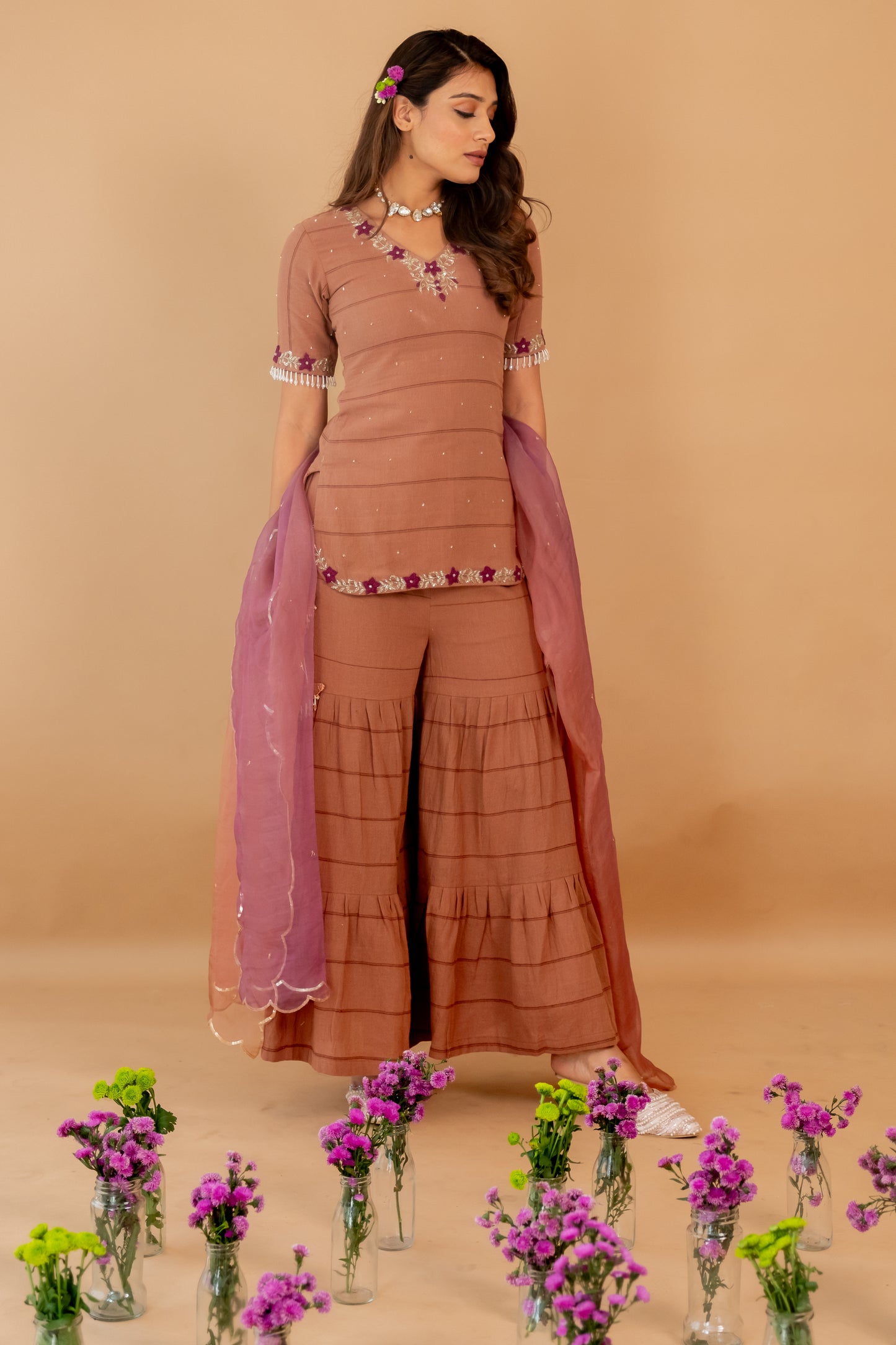 CHESTNUT CHIDIYA SHARARA SET