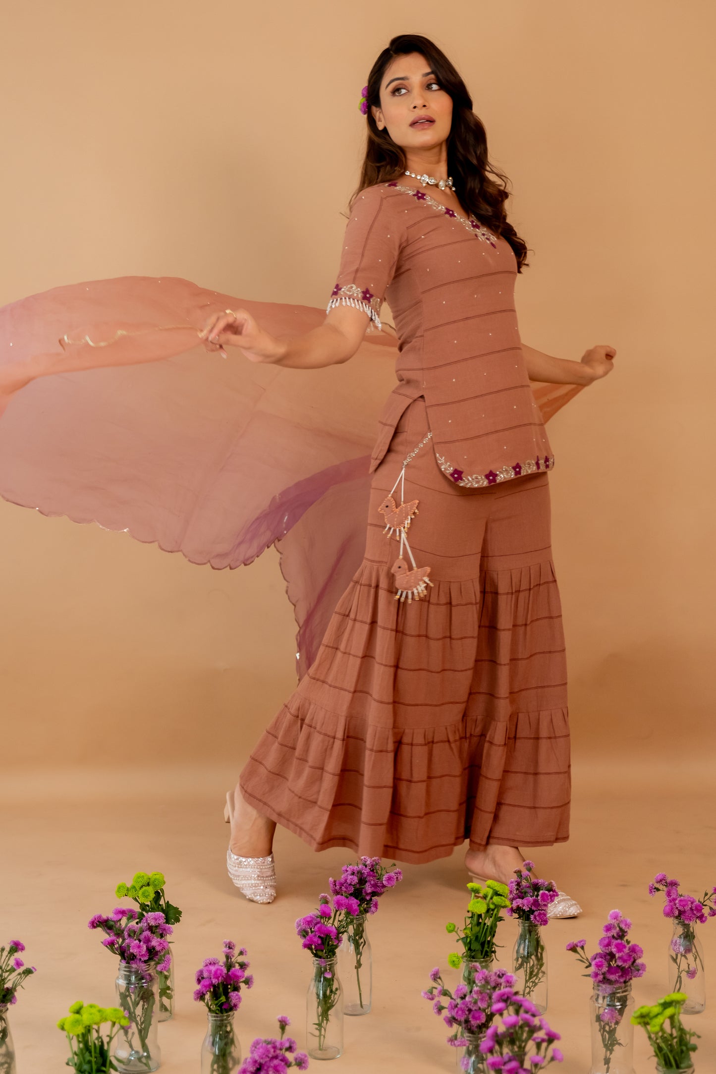 CHESTNUT CHIDIYA SHARARA SET