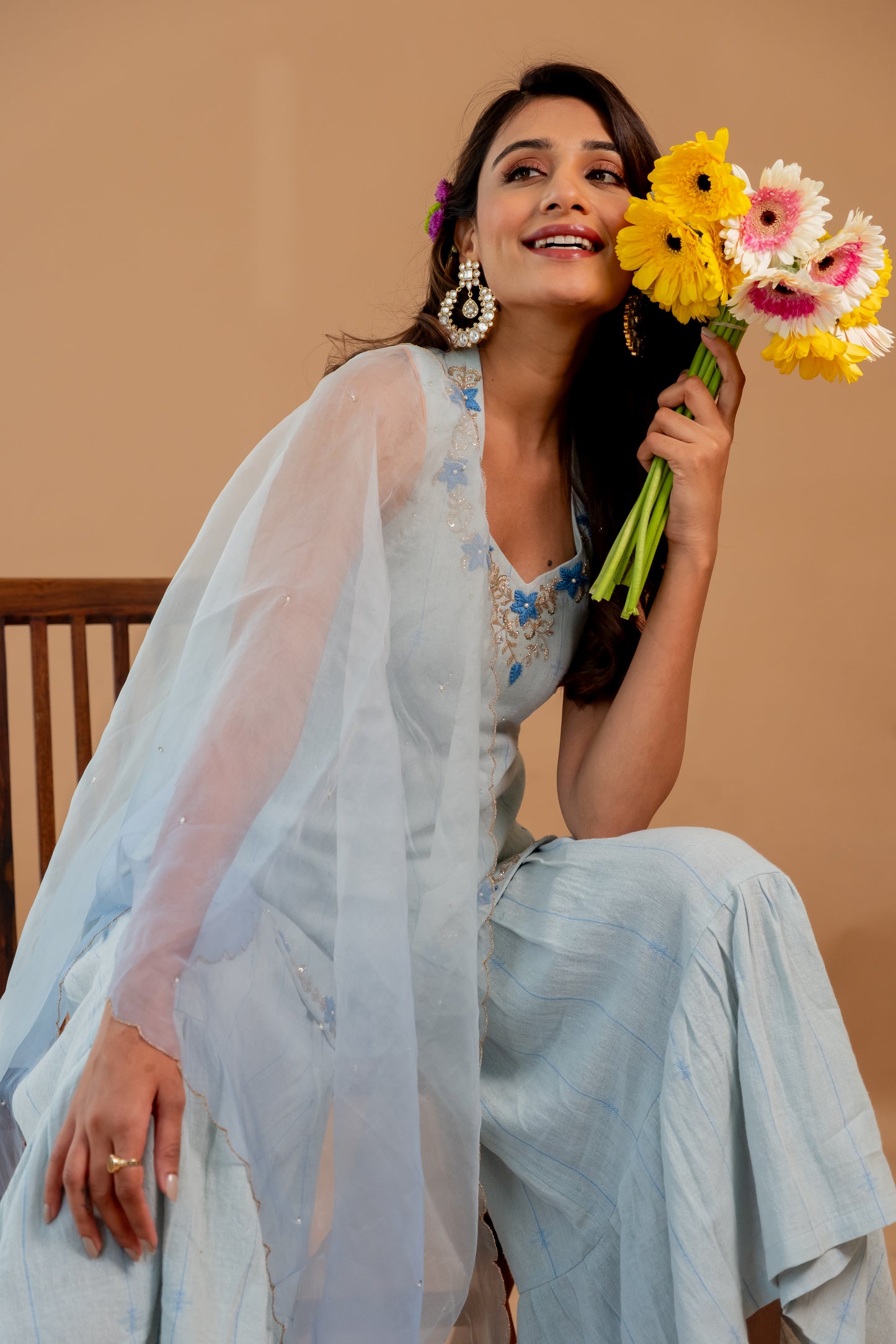 SKY BLUE CHIDIYA SHARARA SET