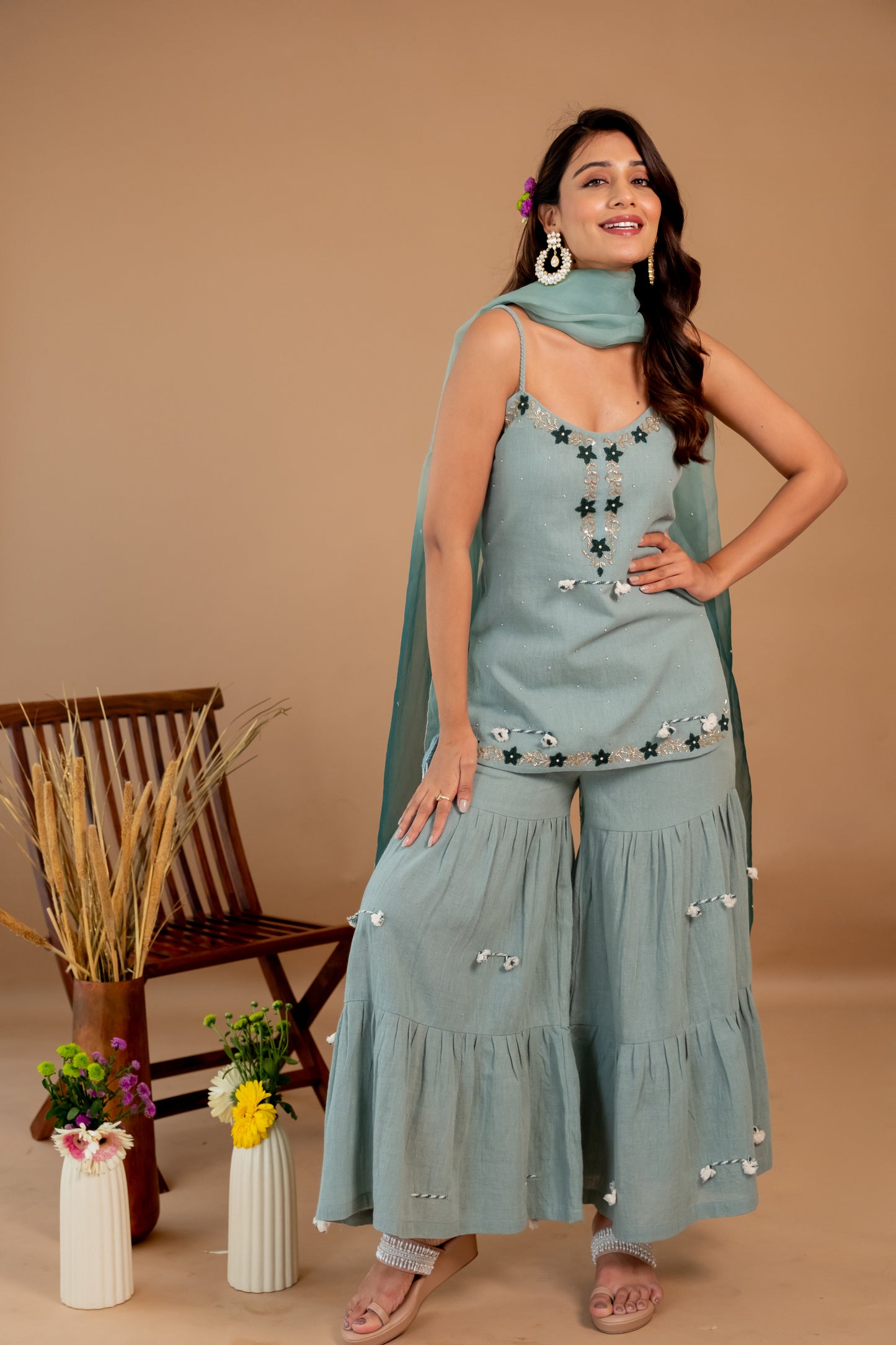 TEAL MIRI SHARARA SET