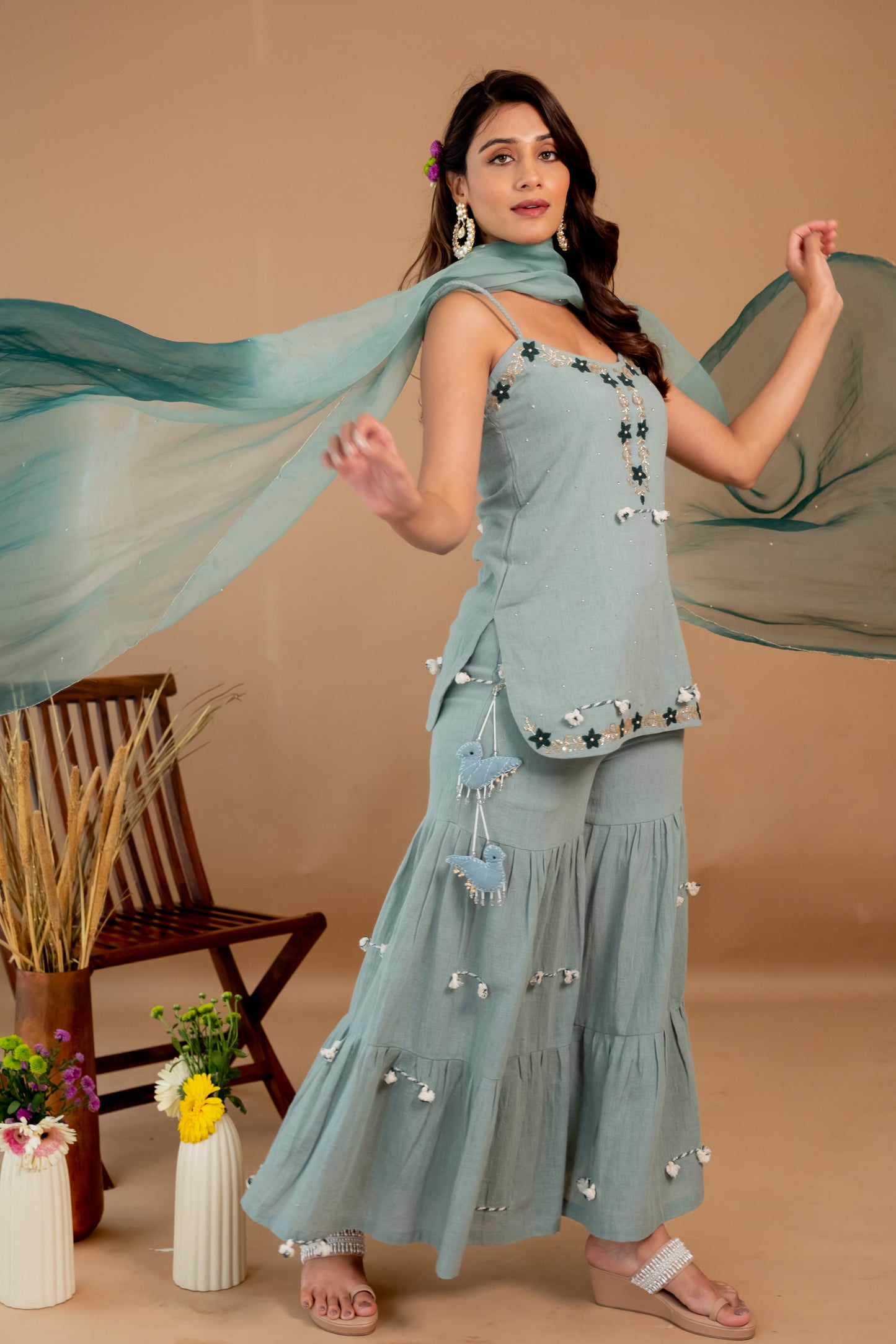 TEAL MIRI SHARARA SET