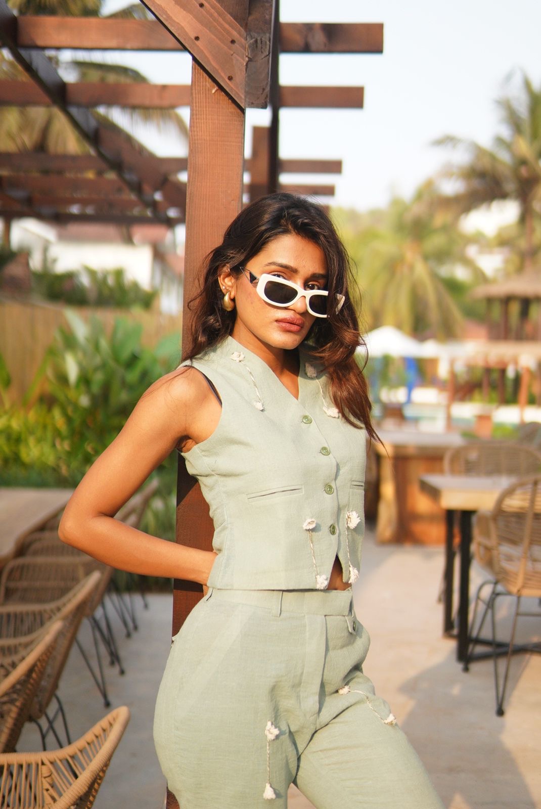 SHABNAM FATHIMA IN TEAL MIRI WAISTCOAT CO-ORD SET