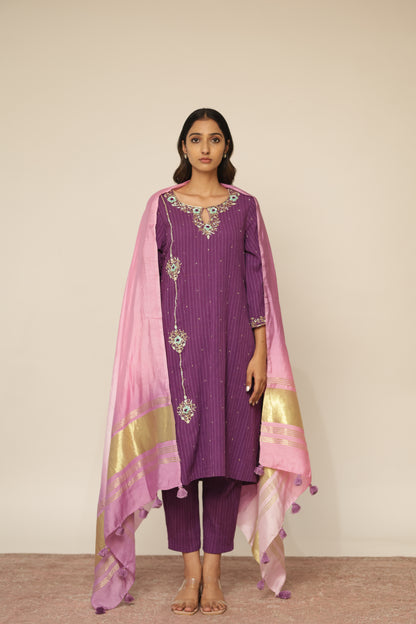 PURPLE FRENCH KNOT KURTASET
