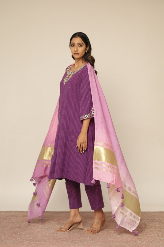PURPLE FRENCH KNOT KURTASET
