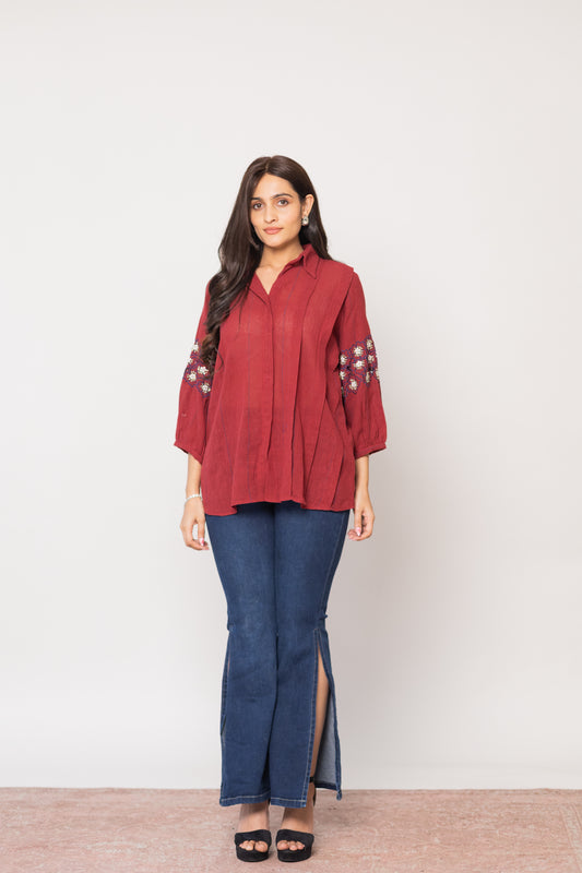 MAROON SUNEHRI SHIRT