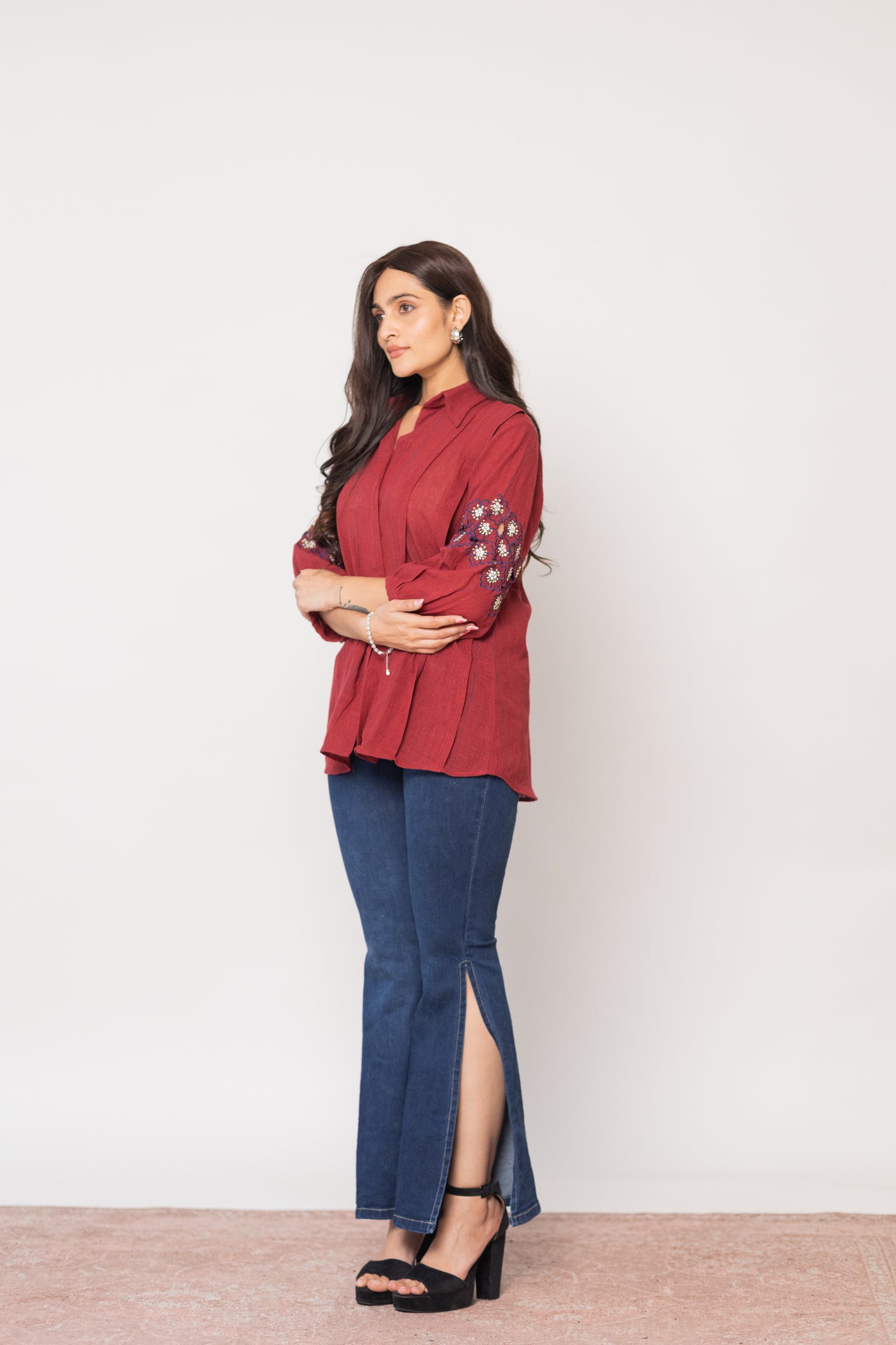 MAROON SUNEHRI SHIRT