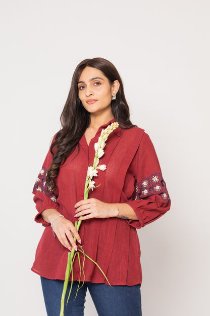 MAROON SUNEHRI SHIRT