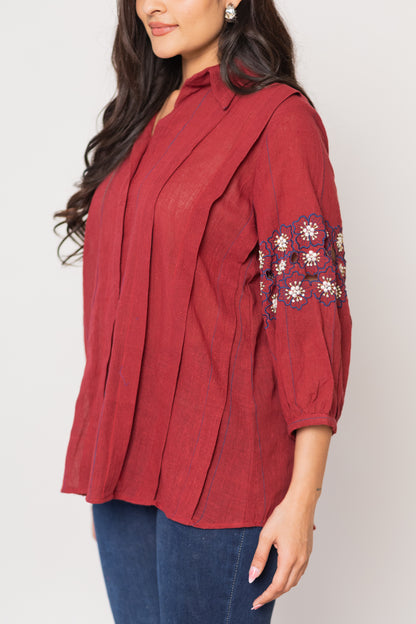MAROON SUNEHRI SHIRT