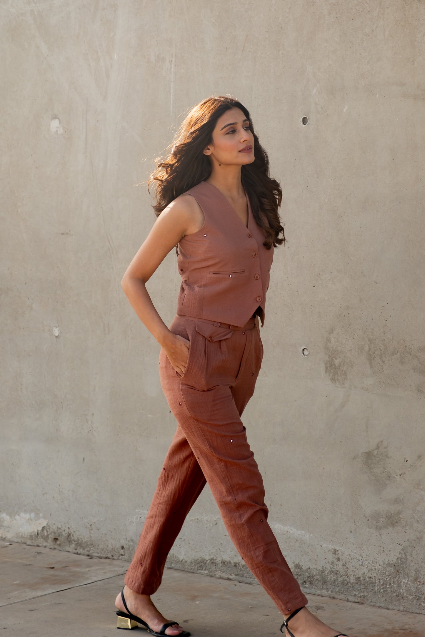 CHESTNUT BROWN WAISTCOAT CO-ORD SET
