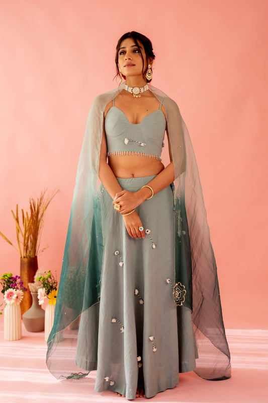 TEAL MIRI LEHENGA SET