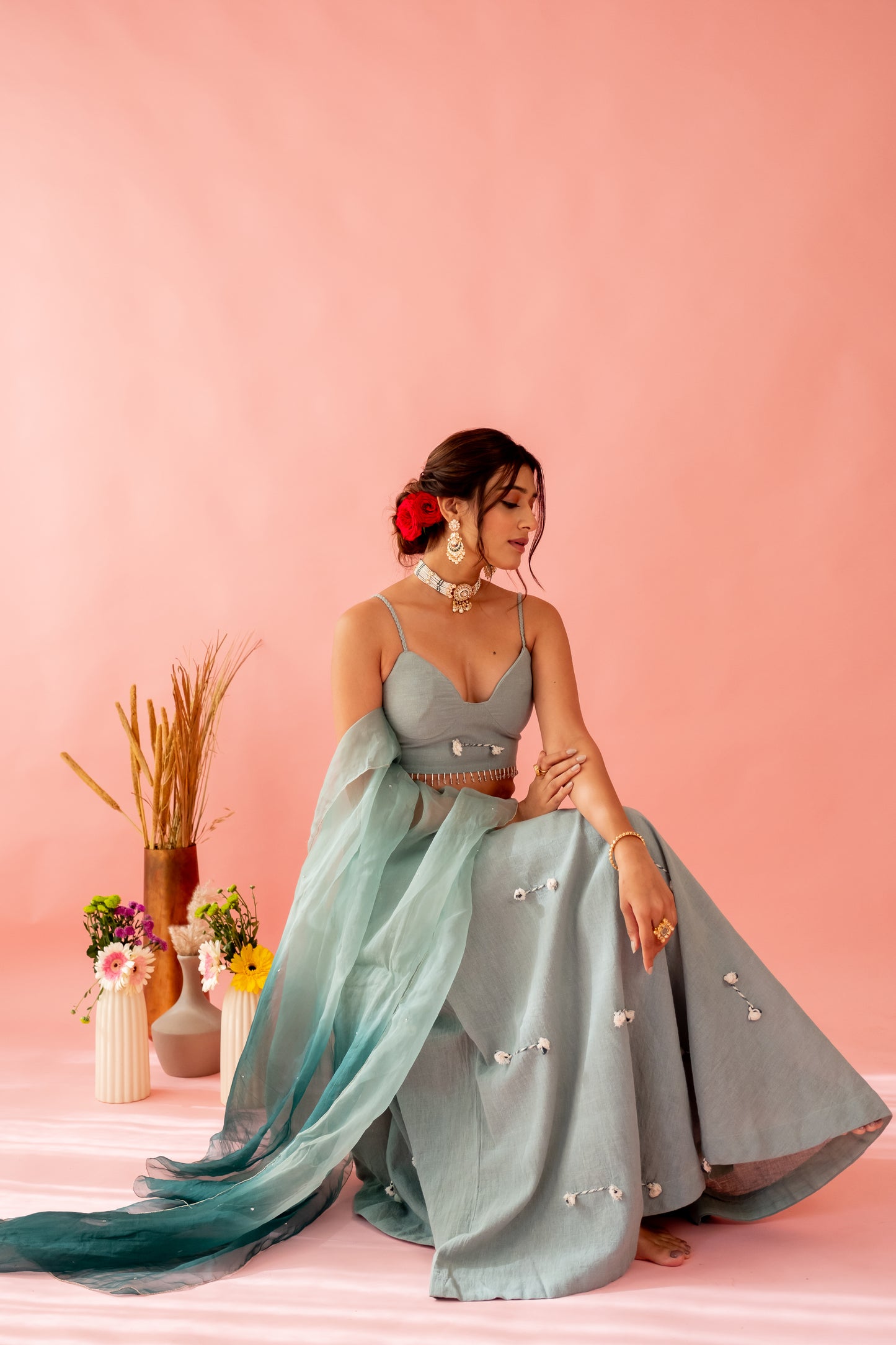 TEAL MIRI LEHENGA SET