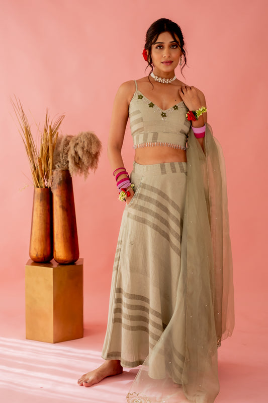 OLIVE GREEN LEHENGA SET