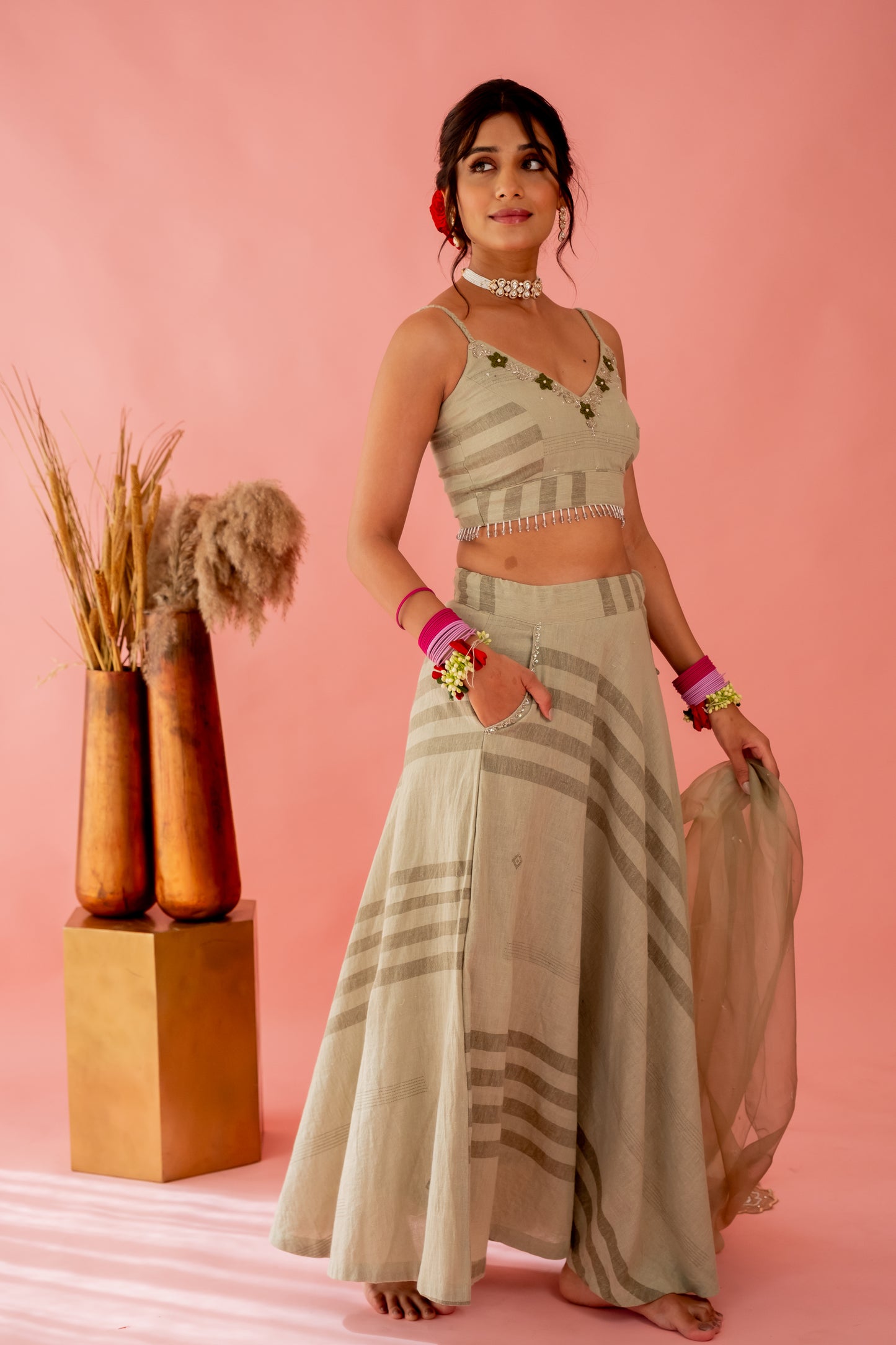OLIVE GREEN LEHENGA SET