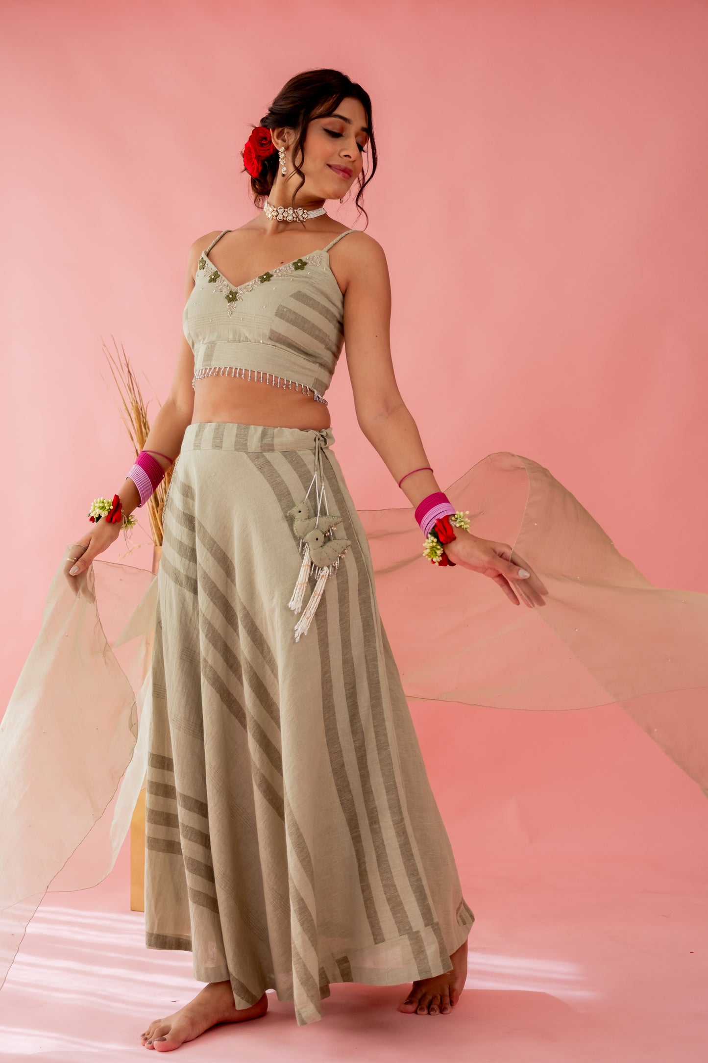 OLIVE GREEN LEHENGA SET
