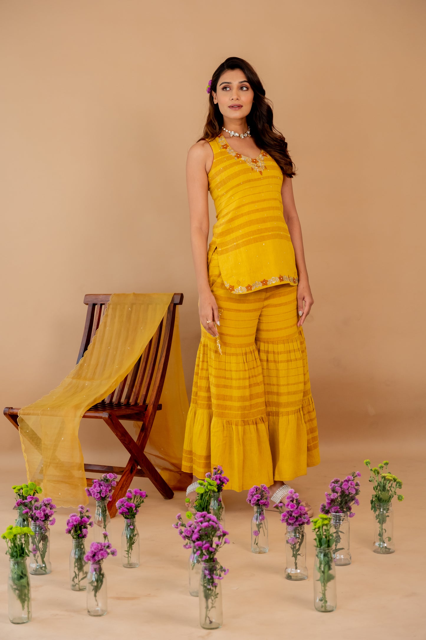 TANVI THAKKAR IN MUSTARD CHIDIYA SHARARA SET