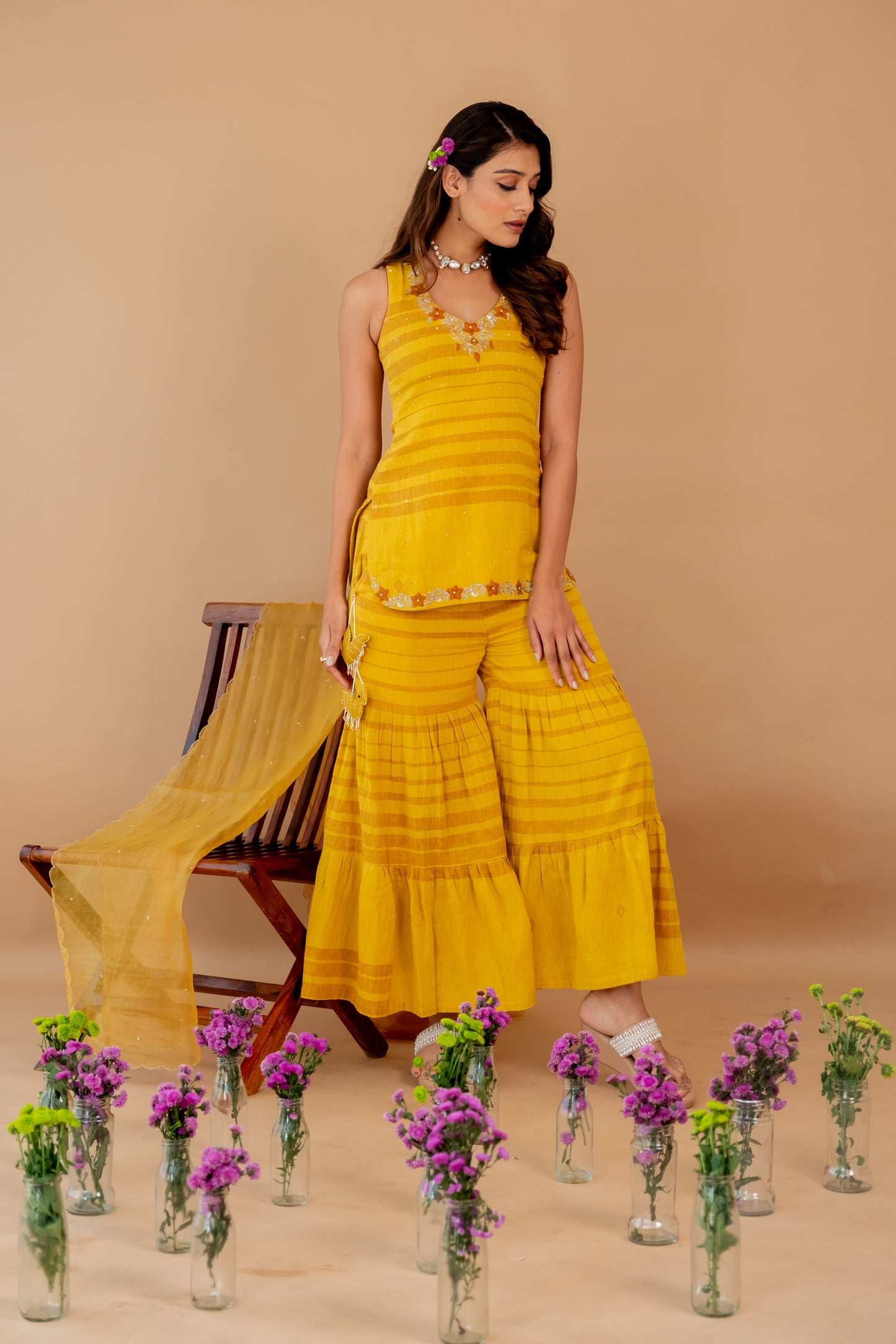 TANVI THAKKAR IN MUSTARD CHIDIYA SHARARA SET