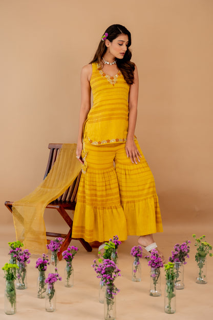 TANVI THAKKAR IN MUSTARD CHIDIYA SHARARA SET