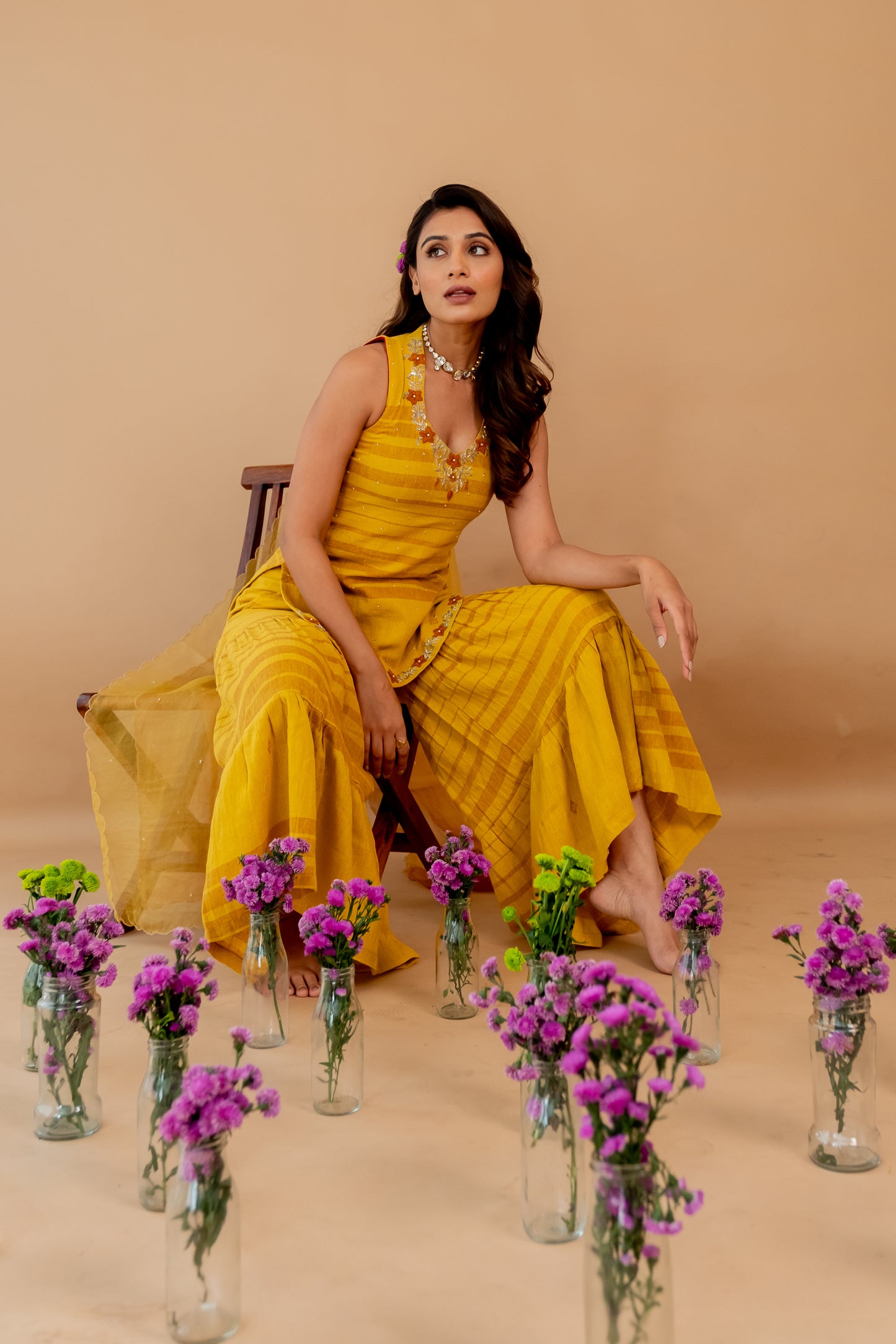 TANVI THAKKAR IN MUSTARD CHIDIYA SHARARA SET