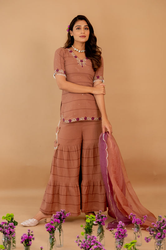 CHESTNUT CHIDIYA SHARARA SET