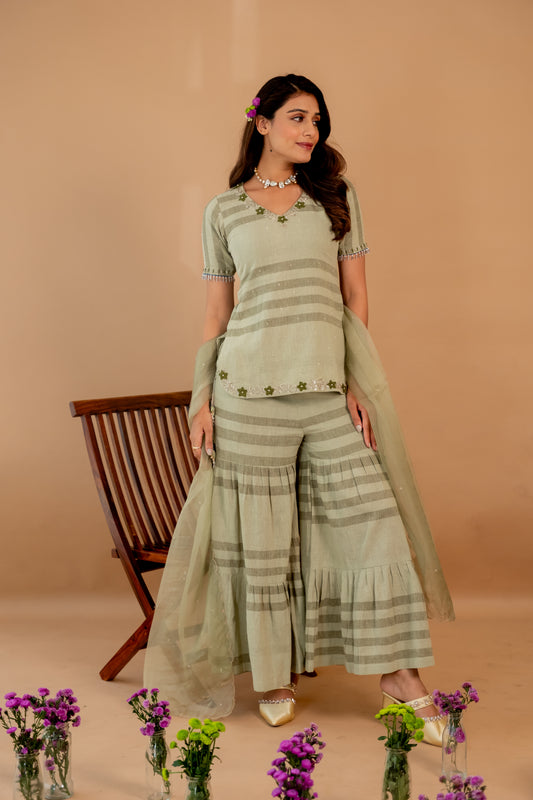 OLIVE GREEN CHIDIYA SHARARA SET