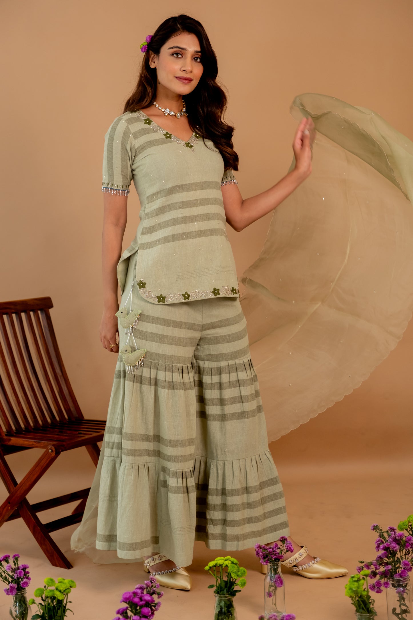 OLIVE GREEN CHIDIYA SHARARA SET