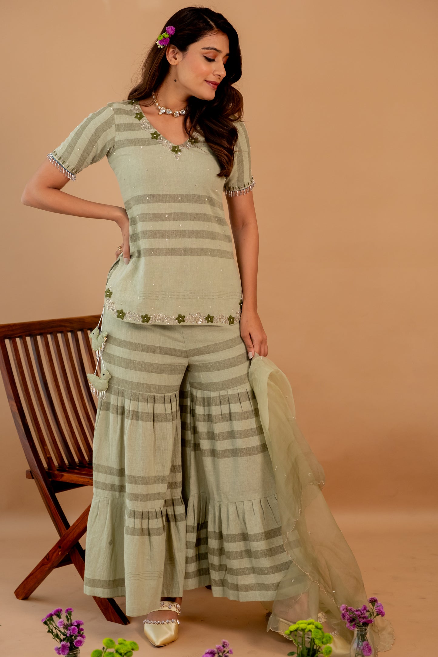 OLIVE GREEN CHIDIYA SHARARA SET