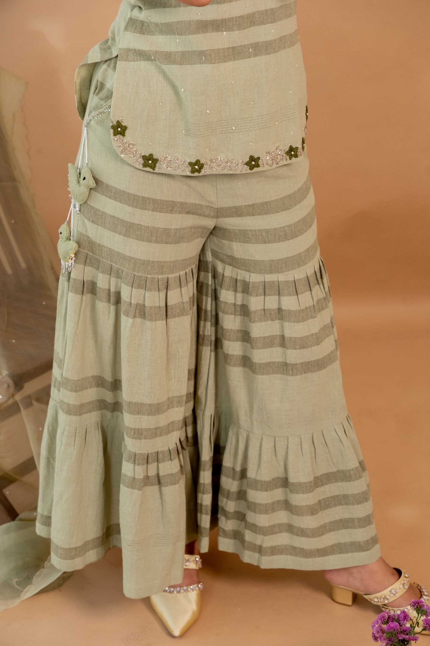OLIVE GREEN CHIDIYA SHARARA SET