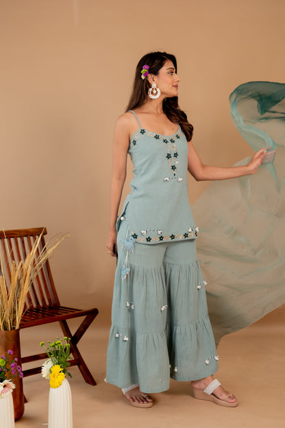 TEAL MIRI SHARARA SET
