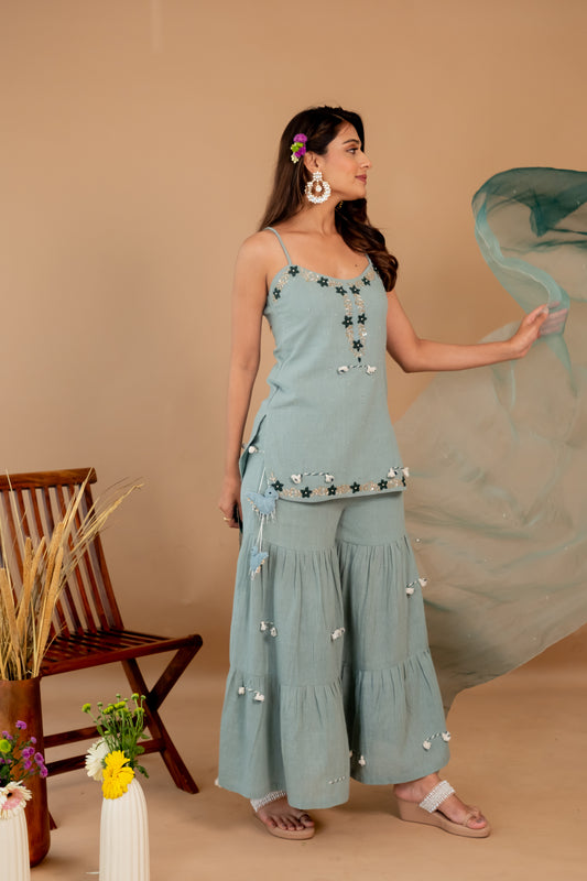 TEAL MIRI SHARARA SET