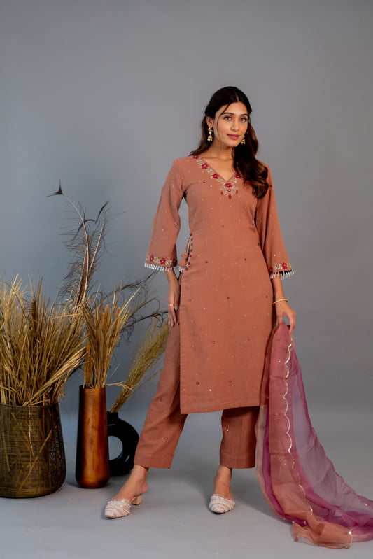 CHESTNUT CHIDIYA KURTASET