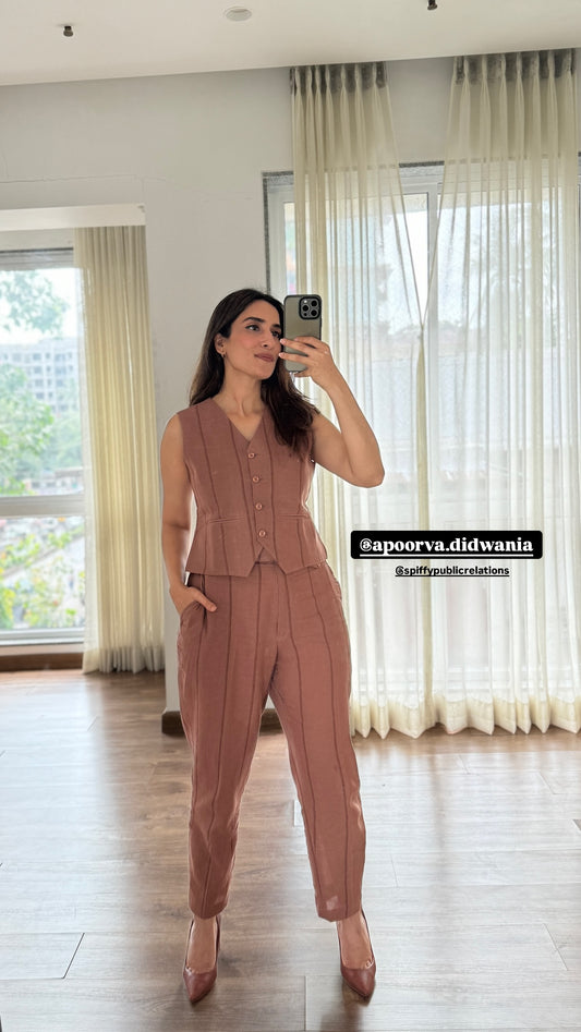 URMI DAGA IN CHESTNUT WAISTCOAT CO-ORD SET