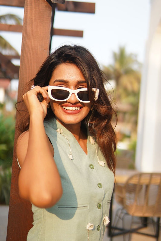 SHABNAM FATHIMA IN TEAL MIRI WAISTCOAT CO-ORD SET
